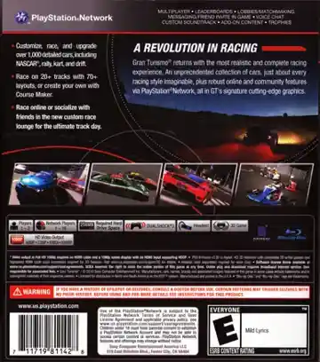 Gran Turismo 5 (USA) (v1.05) (Disc) (Update) box cover back